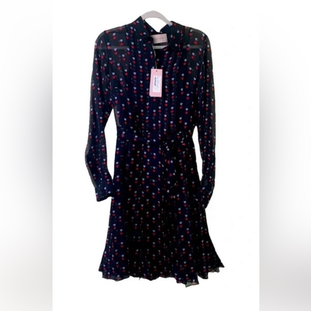 ❤️NWT Christopher Kane Luxury Black Silk Love Heart Print Shirt Dress 6❤️